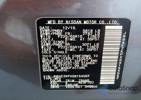 2016 Nissan Quest S z USA, uszkodzony, nr VIN JN8AE2KPXG9154057